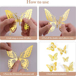 SAOROPEB 3D Butterfly Wall Decor - 48 Pcs, 4 Styles, 3 Sizes, Gold Butterfly Decorations for Birthday & Party Celebrations, Removable Stickers