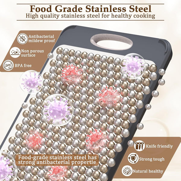 Kitchen cutting board with 304 stainless steel and wheat straw PP design