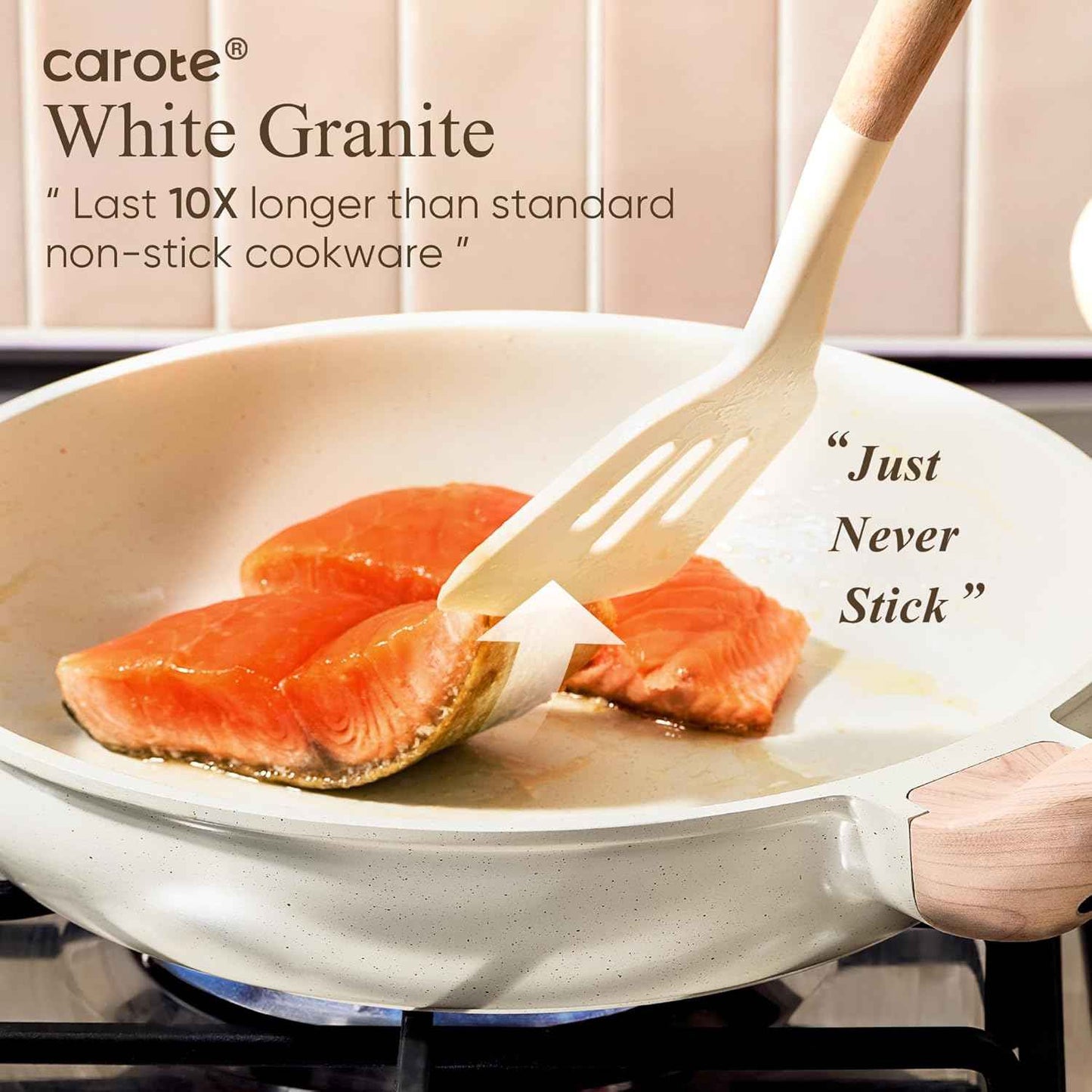 CAROTE 21Pcs non-stick cookware set, induction compatible, white granite finish, PFOS and PFOA free cooking set