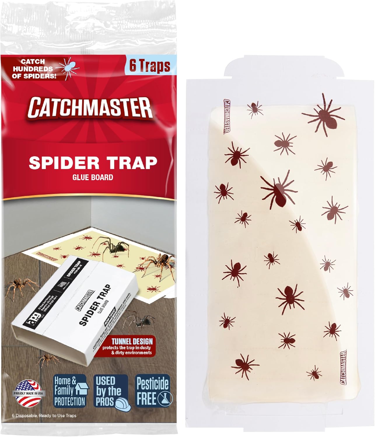 Catchmaster Brown Recluse Spider Giant Glue Boards 6Pk, Adhesive Bug Catcher, Insect, Scorpion, Cricket, Cockroach & Spider Killer for Home, Bulk Glue Boards for House & Garage, Pest Control for Home