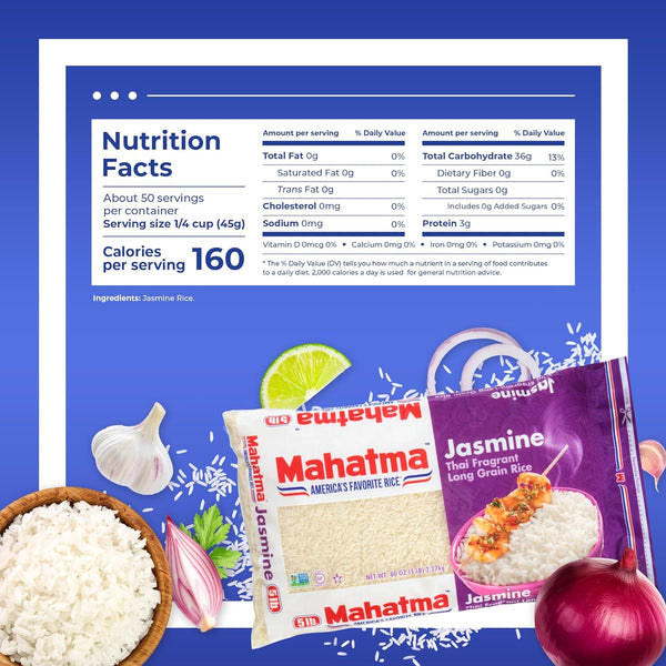 Mahatma Jasmine, 5lb Bag of Fragrant Thai, Indian or Cambodian Rice, Stovetop or Microwave