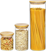 7-pack glass food storage jars with bamboo lids for kitchen organization