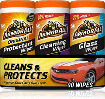 Armor All Protectant, Glass and Cleaning Wipes, Wipes for Car Interior and Car Exterior, 30 Count Each (Pack of 3)