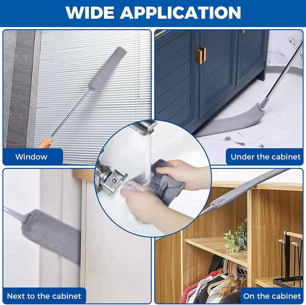 Retractable Microfiber Dusting Cloths with Long Handle 60inches for Cleaning Under Appliances Furniture Couch Fridge
