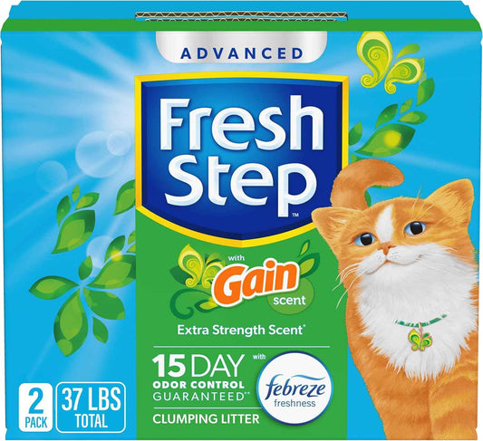 Fresh Step Advanced Clumping Litter with Febreze Freshness with Gain Scent, Fights Odor on Contact, 37 lbs. (2 x 18.5 lb. Box) (Package May Vary)