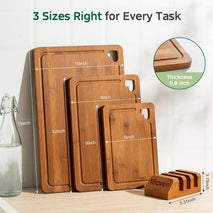 Bamboo cutting board set with storage stand for kitchen