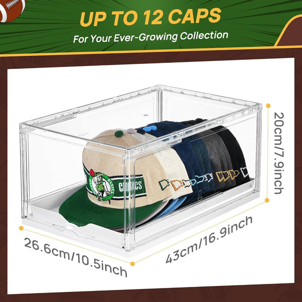 Hat Organizer for Baseball Caps, Clear Storage Box with Drawer and Sliding Tray