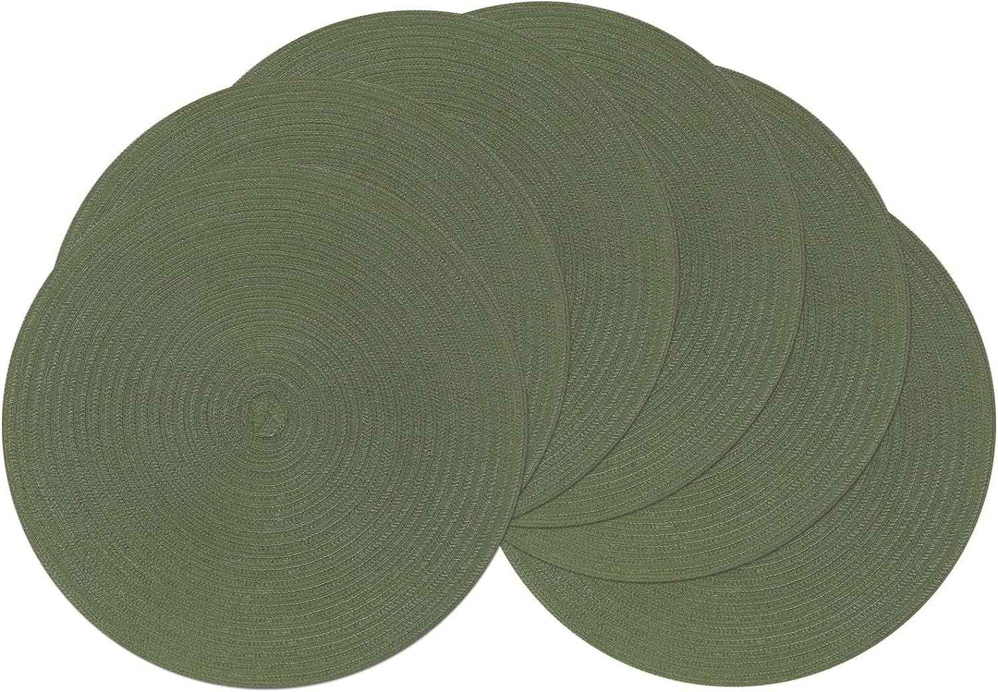 SHACOS 15 inch Round Braided Placemats Set of 6 Non Slip Heat Resistant Cotton Polyester Table Mats Washable Place Mats for Kitchen Dining Party Table Decor (Beige, 6)