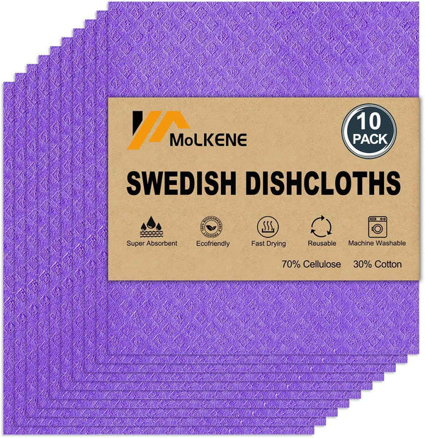 Swedish Dish Cloths - 10 Pack Reusable Kitchen Dishcloths - Ultra Absorbent Dish Towels for Washing Dishes - Cellulose Sponge Cloth Cleaning Rag - Assorted