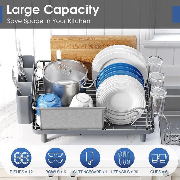304 Stainless Steel Dish Drying Rack with Large Capacity and Drain Board