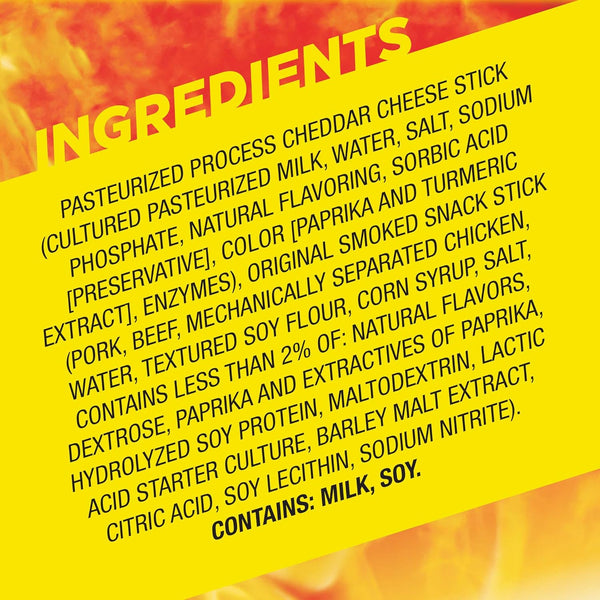 Slim Jim Original 'N Cheese Smoked Meat Sticks, 10 Count, 0.9 oz Each