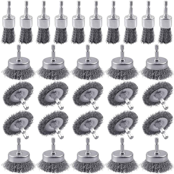 Rocaris 6 Pack Carbon Steel Wire Wheel and Pen Brush Set with 1/4-Inch Hex Shank for Rust Removal, Corrosion and Scrub Surfaces
