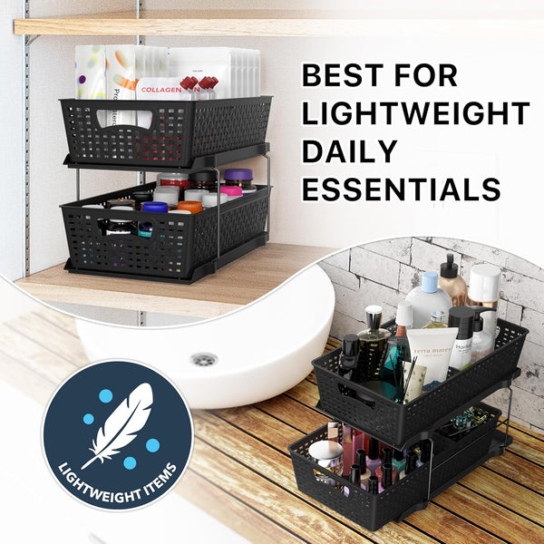 2 Tier Bathroom Organizer Tray with Sliding Drawer and Under Sink Storage