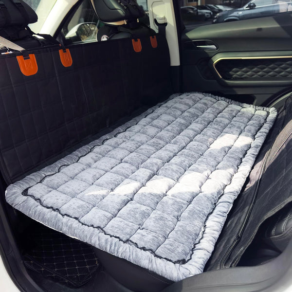 Grey truck plaid dog bed for backseat, deluxe dog seat covers, non-slip travel pet mat for SUVs, 24.8x54 inch
