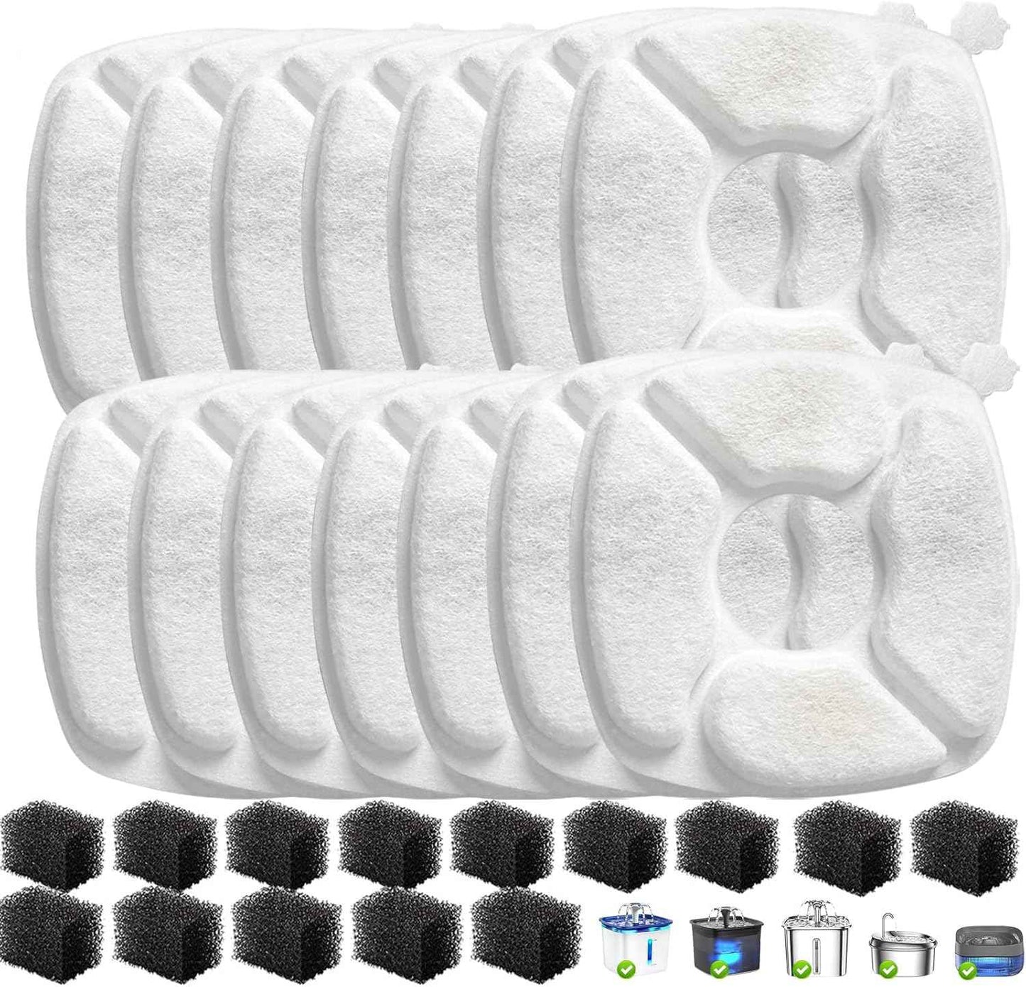 32 Pcs Cat Water Fountain Replacement Filters-16 Pack Cat Fountain Filters with 16 Pack Sponges, Enhanced Compatibility Pet Fountain Filter Fit for 95oz/2.8L 135oz/4L 67oz/2L Pet Drinking Fountain