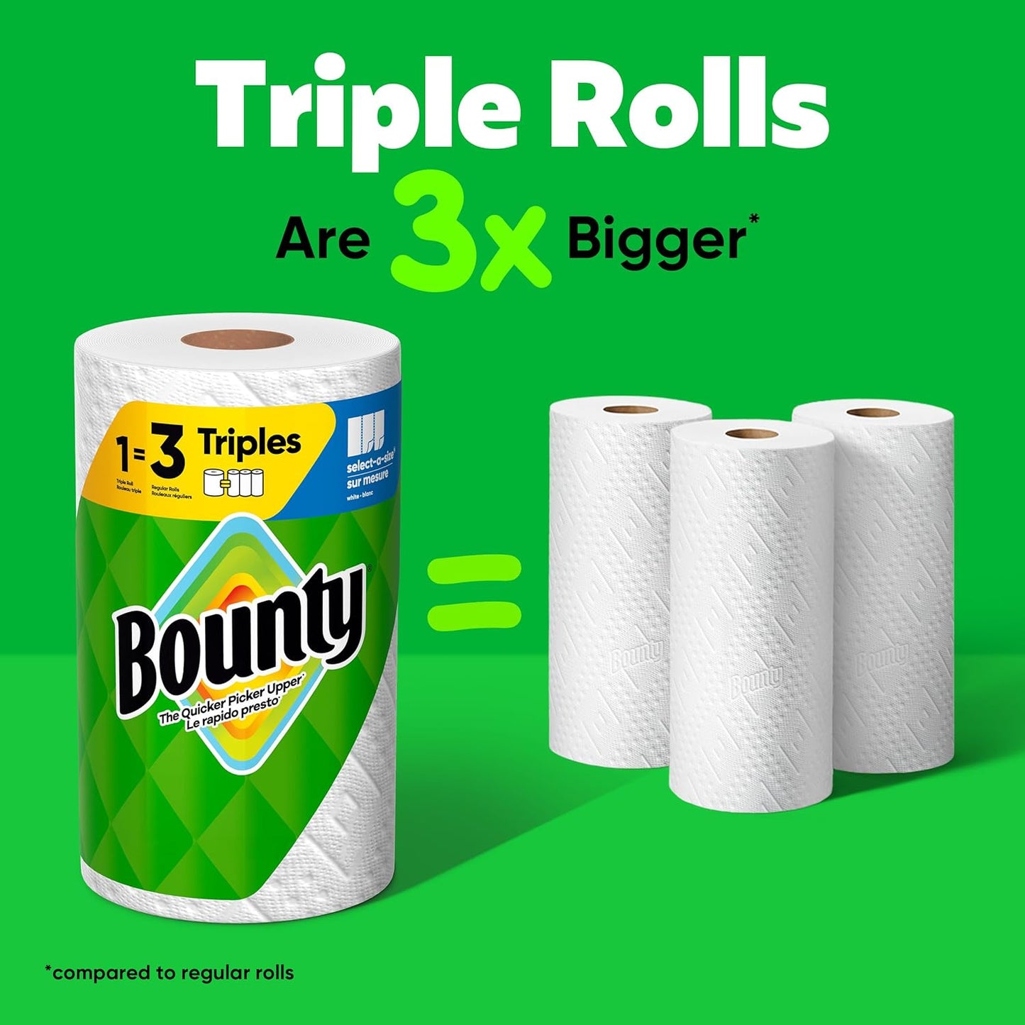 Bounty Select-A-Size Paper Towels, 8 Triple Rolls, White, Absorbent and Reliable