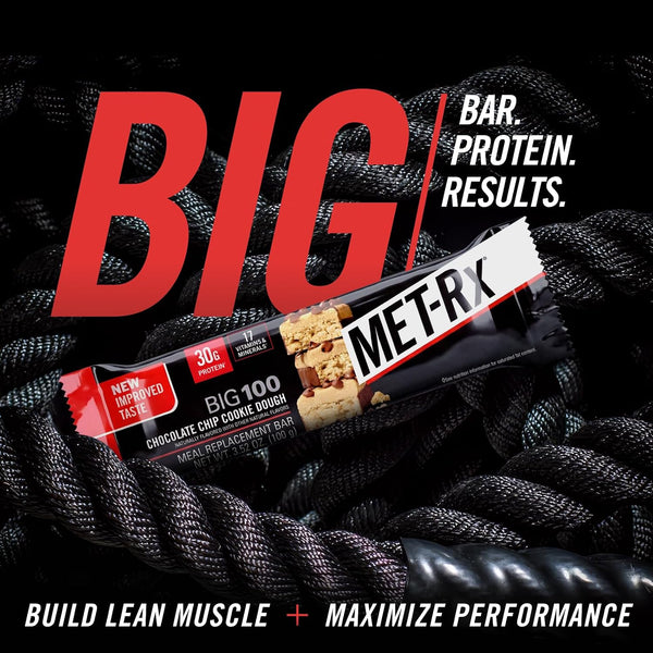 MET-Rx Big 100 Colossal Protein Bars, 9 Count, Chocolate Chip Cookie Dough, 3.52 oz