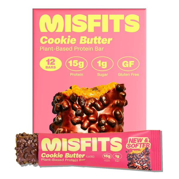Misfits Protein Bar Variety Pack, 12-count, Multiple Flavors, Plant-based, Low Carb, Non-GMO, Gluten Free