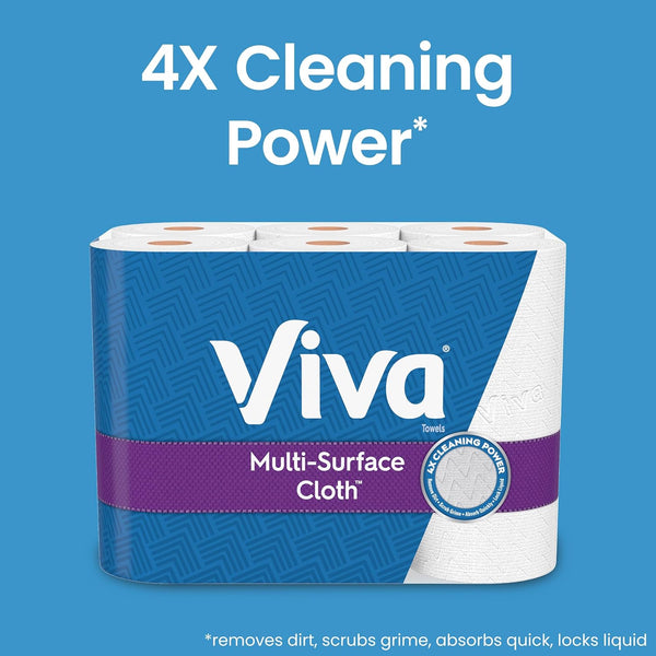Viva Multi-Surface Cloth Paper Towels, Task Size, 12 Super Rolls (2 Packs of 6), 81 Sheets Per Roll for Kitchen and Bathroom Cleaning