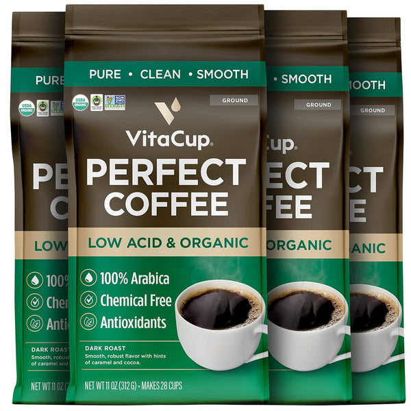 VitaCup Perfect Low Acid Coffee Ground, USDA Organic & Fair Trade, Mycotoxin Free, Dark Roast Guatemala Single Origin
