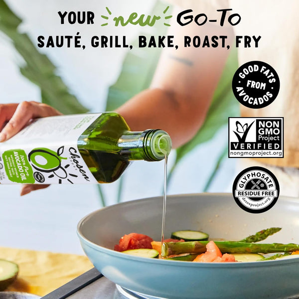 Chosen Foods 100% Pure Avocado Oil, 16.9 Fl Oz, All Purpose Cooking Oil, Non-GMO, Gluten-Free, Keto Friendly, Glyphosate Free
