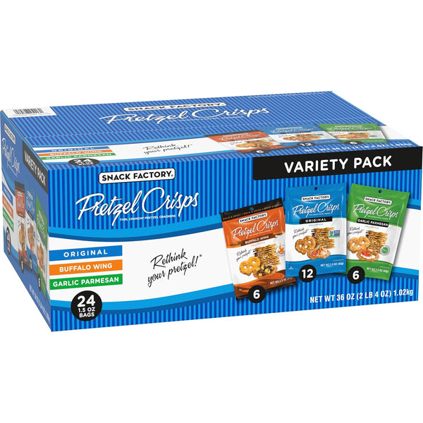 Snack Factory Pretzel Crisps Variety Pack, 24 Individual 1.5 Ounce Bags