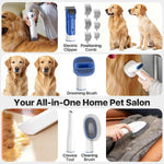 Dog grooming kit with 15000Pa pet hair clipper and shedding brush, 50dB low noise, white