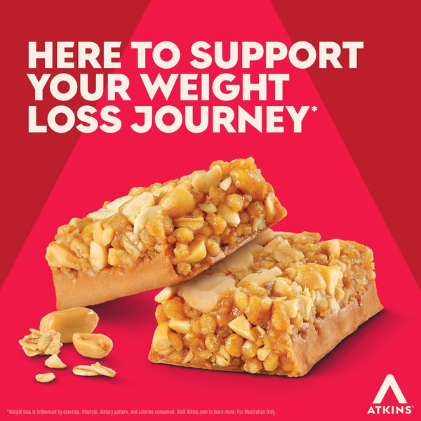 Atkins Peanut Butter Granola High Protein Bar, 12 Count, 16g Protein, 1g Sugar, 4g Net Carb