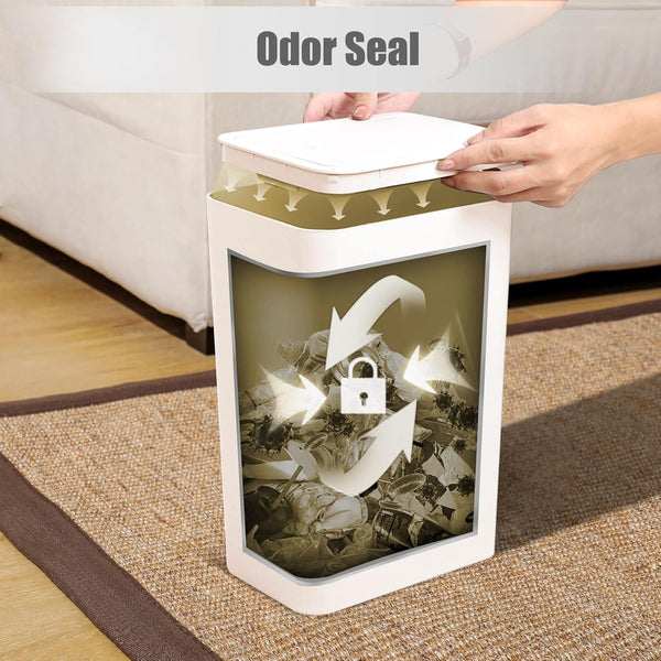 TIPGO Bathroom Trash Can with Lid, 10 Liter Capacity, White Color