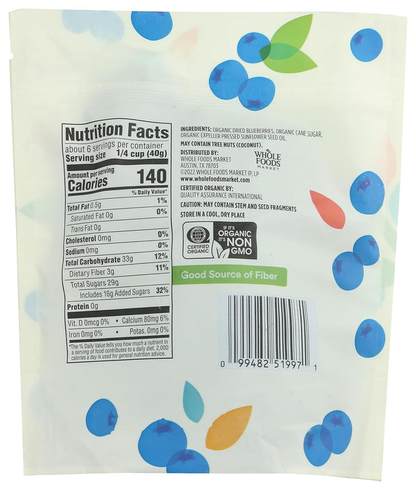 Organic Dried Blueberries by Whole Foods Market, 8 Ounce Resealable Package