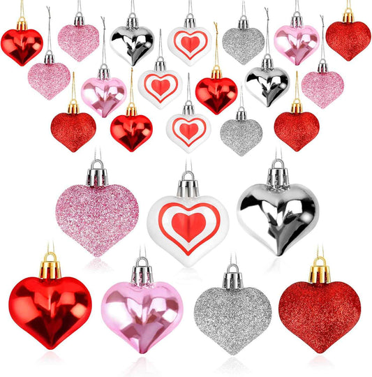 Heart Ornaments for Valentines Day Decorations, Hanging Ornaments for Christmas Tree, 30 Pcs Heart Shaped Ornaments for Home Decorations, Valentines Decor, 7 Styles