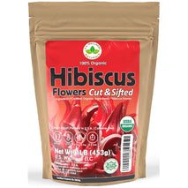 100% Certified Organic Hibiscus Flowers Herbal Tea, 1LB, Caffeine Free, Bulk Resealable Bag