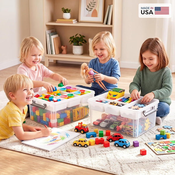 17-Quart Plastic Storage Box with Removable Tray for Arts and Crafts Supplies
