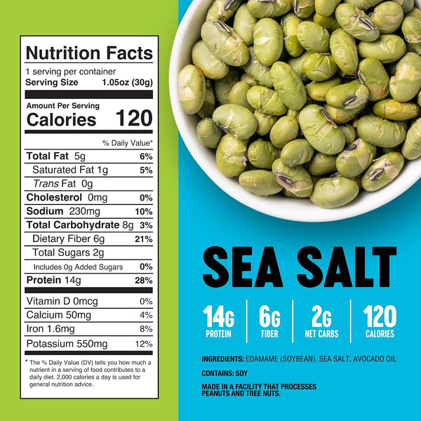 Crunchy Roasted Edamame Beans in Sea Salt, 4 oz, 3 Pack, Low Carb, Gluten-Free, Vegan