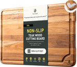 Teak Wood Cutting Board Set for Kitchen with Non-Slip Base and Durable Construction