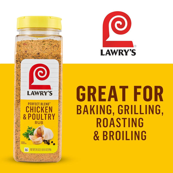 Lawrys Perfect Blend Chicken & Poultry Rub Seasoning 24.5 oz for Grilling Roasting Baking