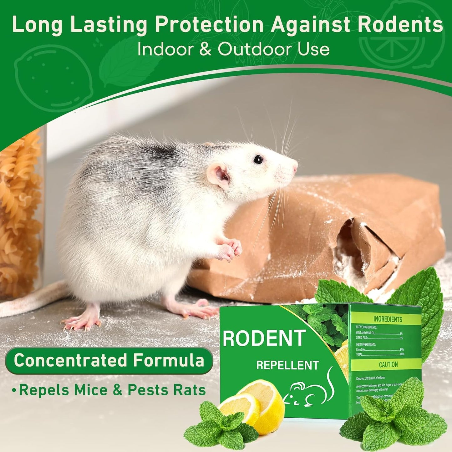 Pest Rodent Repellent, 24 Pack Peppermint Oil for Mice, Mouse, Rats, Spider, Roach, Ant, Bugs, Squirrel, Insect Control Indoor & Outdoor, Natural Deterrent Replace Trap Poisoning Family & Pet Safe
