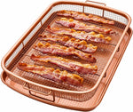 Gotham Steel Baking Sheet with Air Fry Rack, 16.5” x 12.5”, 2 Pc Multipurpose Air Fryer Tray and Cookie Sheet Pan for Oven, Use as Cooling Wire Rack, for Cooking, Pizza, Bacon, Dishwasher Safe