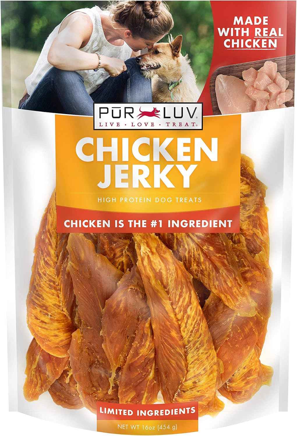 Dog Treats, Chicken Jerky for Dogs, Made with 100% Real Chicken Breast, 16 Ounces, Healthy, Easily Digestible, Long-Lasting, High Protein Dog Treat, Satisfies Dog's Urge to Chew