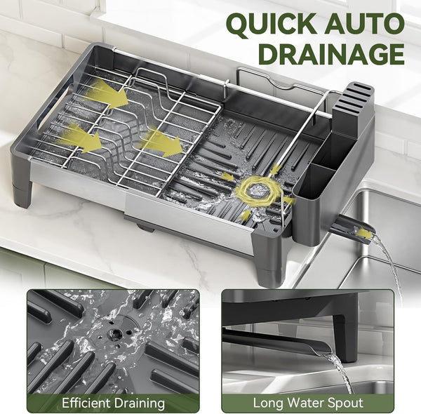 Stainless Steel Expandable Dish Drying Rack with Aluminum Frame