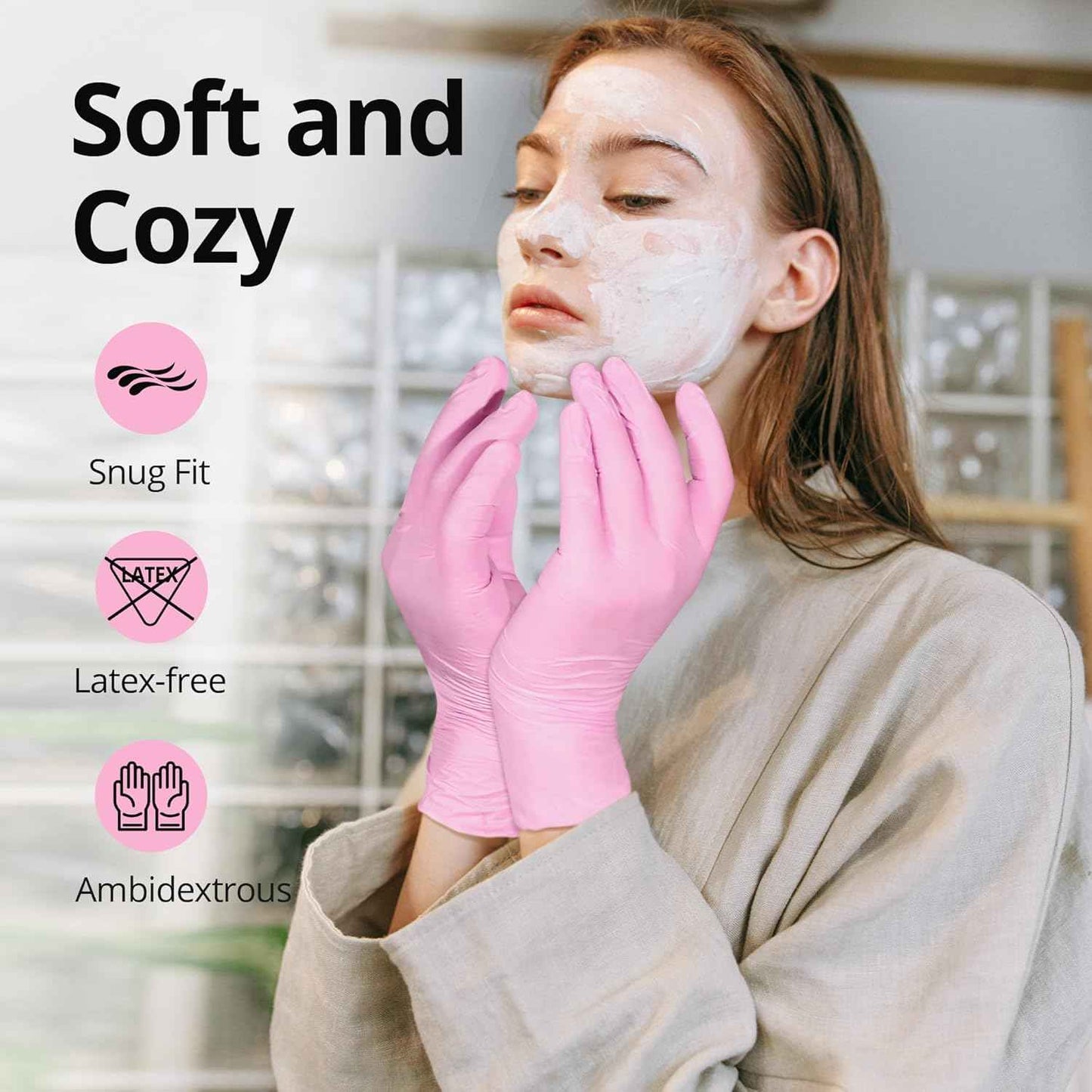 Food-Grade Pink Nitrile Gloves: 3-mil, Latex-Free, Powder-Free, 100-ct Box (Medium)