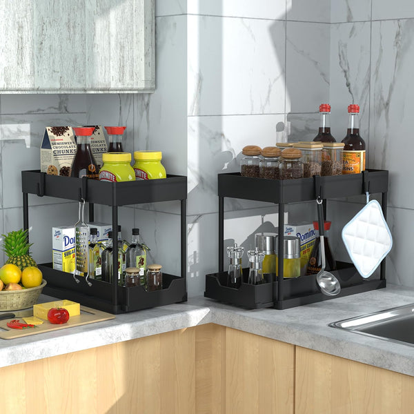 DEKAVA Under Sink Organizer 2 Pack, Bathroom Cabinet Organizer, 2 Tier Sliding Cabinet Basket