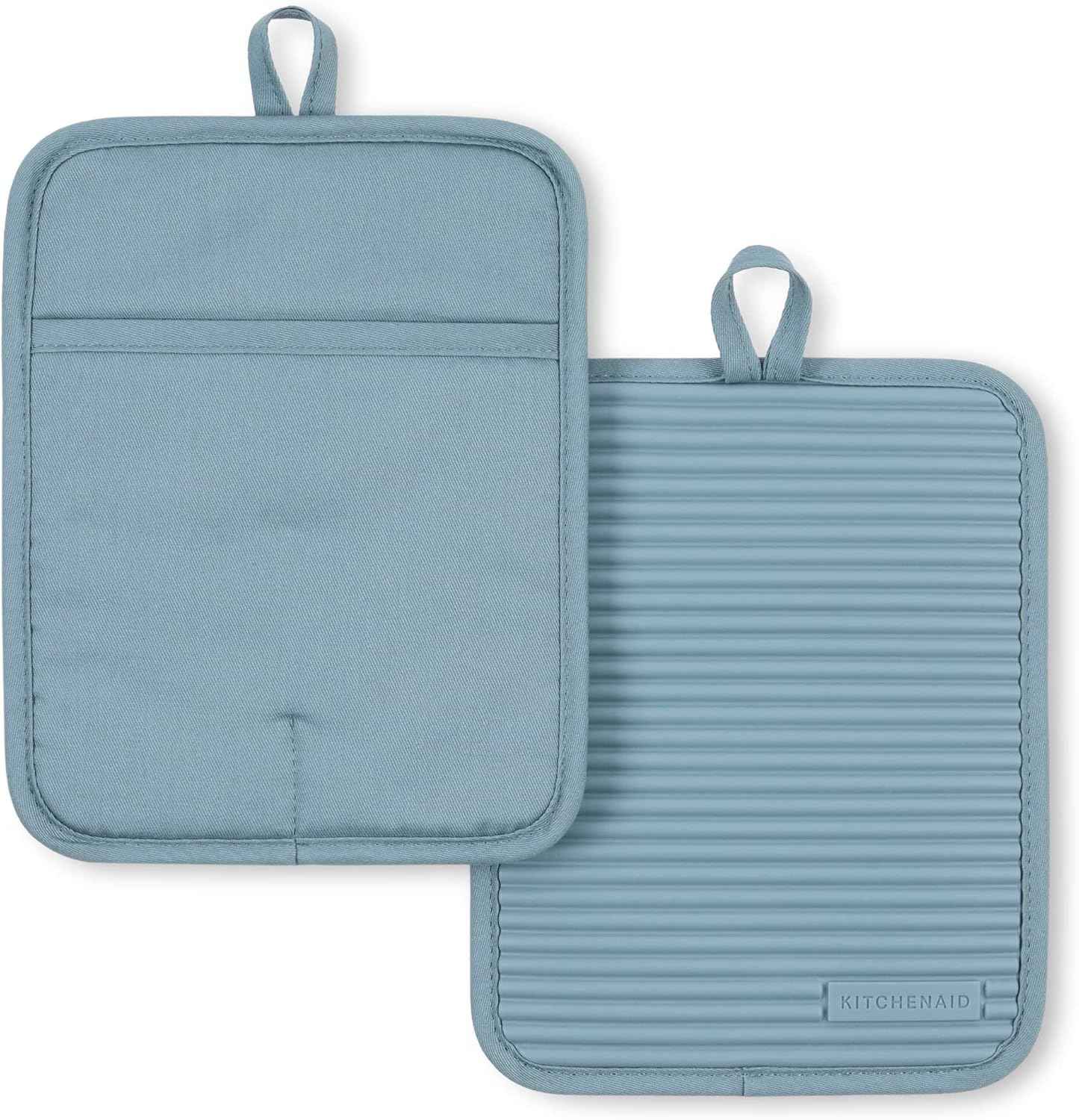KitchenAid Ribbed Soft Silicone Pot Holder 2-Pack Set, Milkshake Tan, 7"x9"