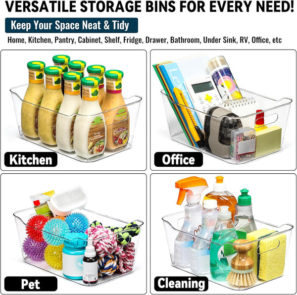 12-pack clear plastic storage bins for organizing and labeling