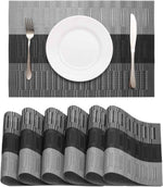 HeloHo Black Placemats Set of 4 Heat-Resistant Washable Place Mats Non-Slip Vinyl Woven Table Mats Wipeable Placemat for Kitchen Dining Table Decoration Indoor Outdoor