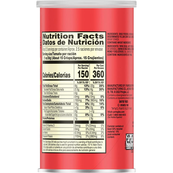 Original Flavor Pringles Potato Crisps Chips in 12 Cans for Snacking