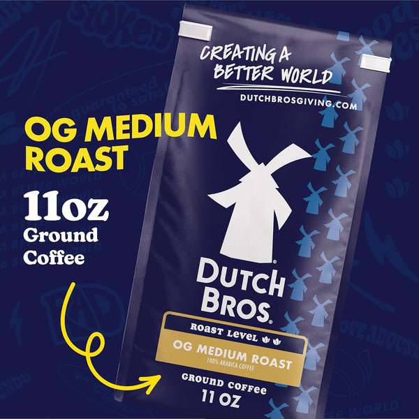 Dutch Bros OG Medium Roast Ground Coffee, 11oz Bag, 100% Arabica, Bagged, Brew at Home