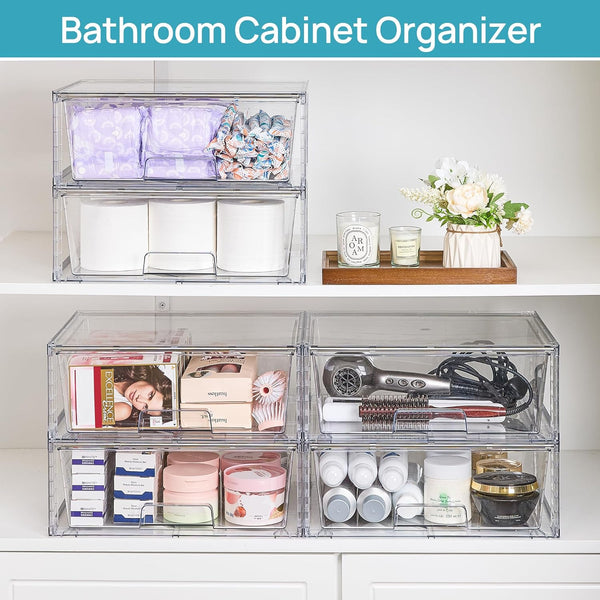 Vtopmart 2 Pack Large Stackable Storage Drawers for Bathroom Closet and Kitchen Pantry