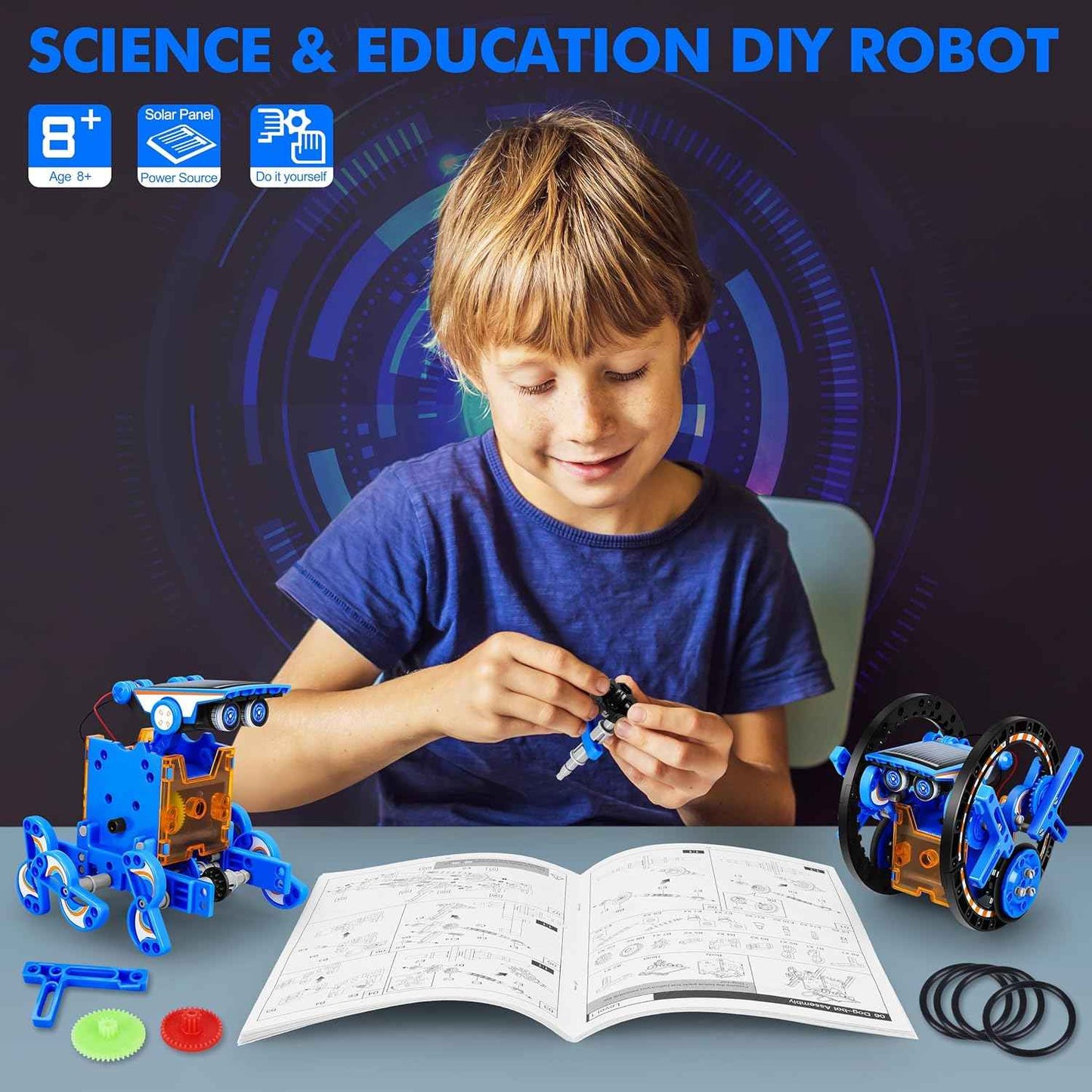 STEM 13-in-1 Education Solar Power Robots Toys for Boys Age 8+ , Educational Toy DIY Science Kits for Kids, Building Experiment Robotics Set Birthday Gifts for 8+ years old boys and girls .