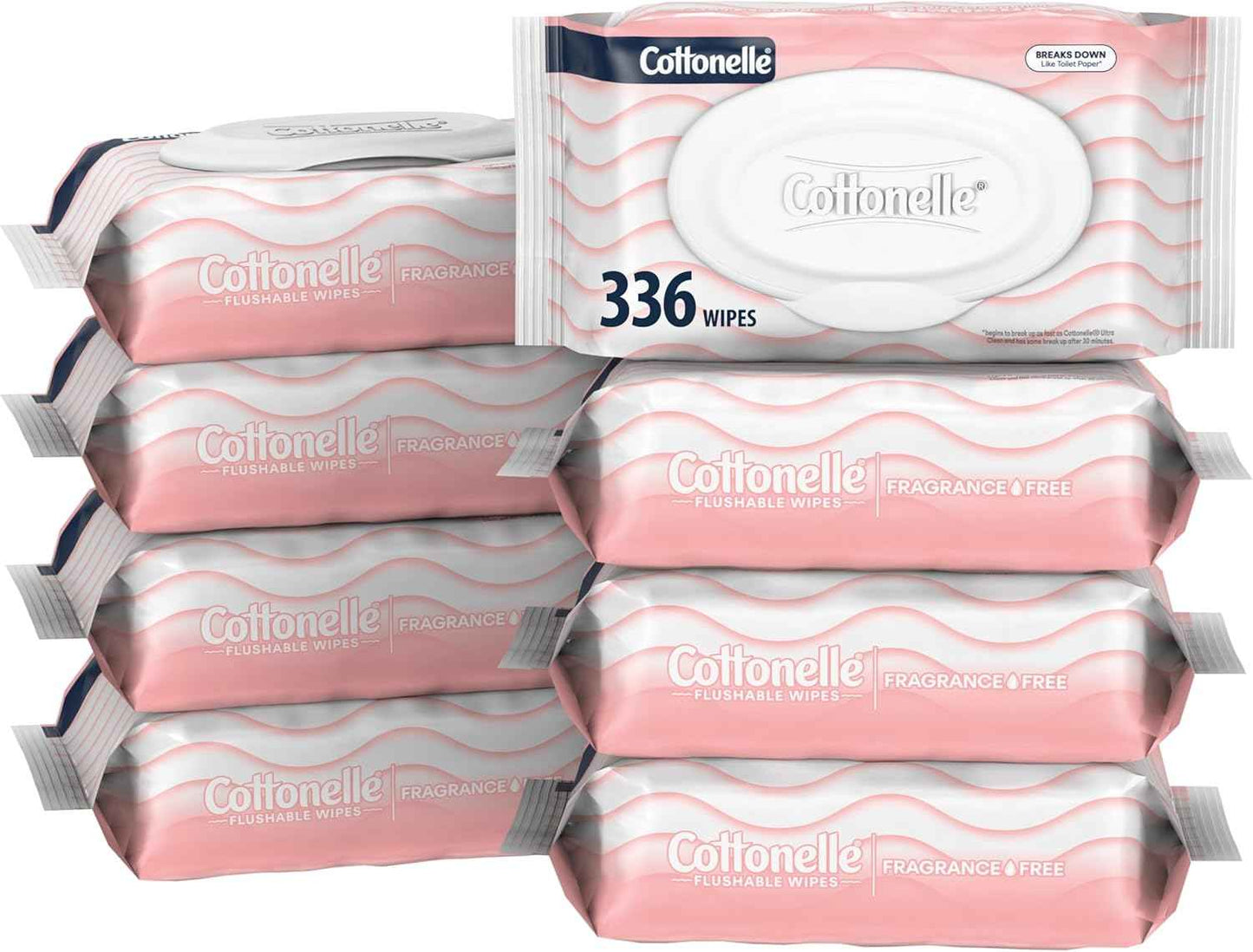 Cottonelle Fresh Feel Flushable Wet Wipes, Adult Wet Wipes, 8 Flip-Top Packs, 42 Wipes Per Pack (336 Total Wipes), Packaging May Vary